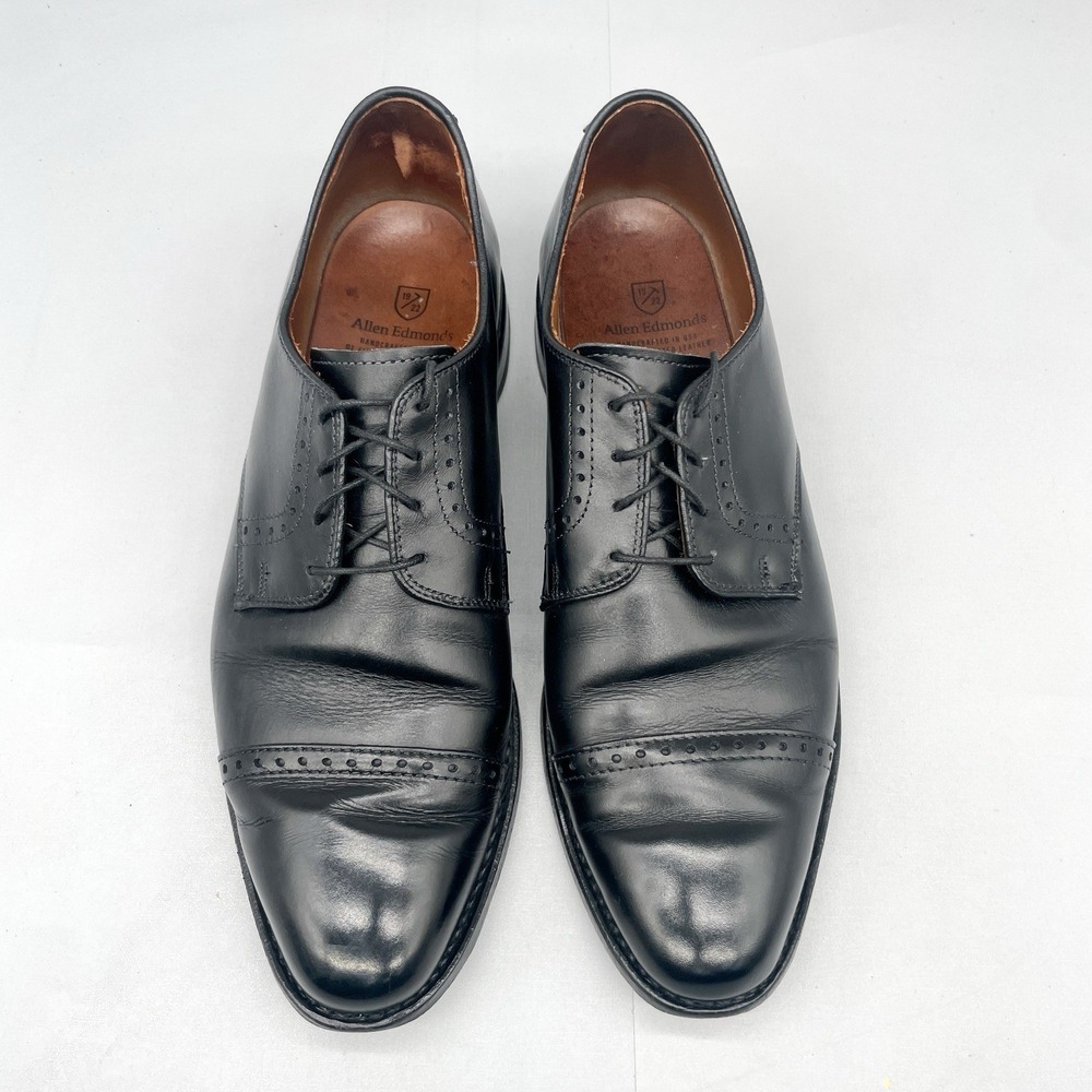 Allen Edmonds Mens 10 D Clifton Cap Toe Derby Shoes Black Leather Oxford USA